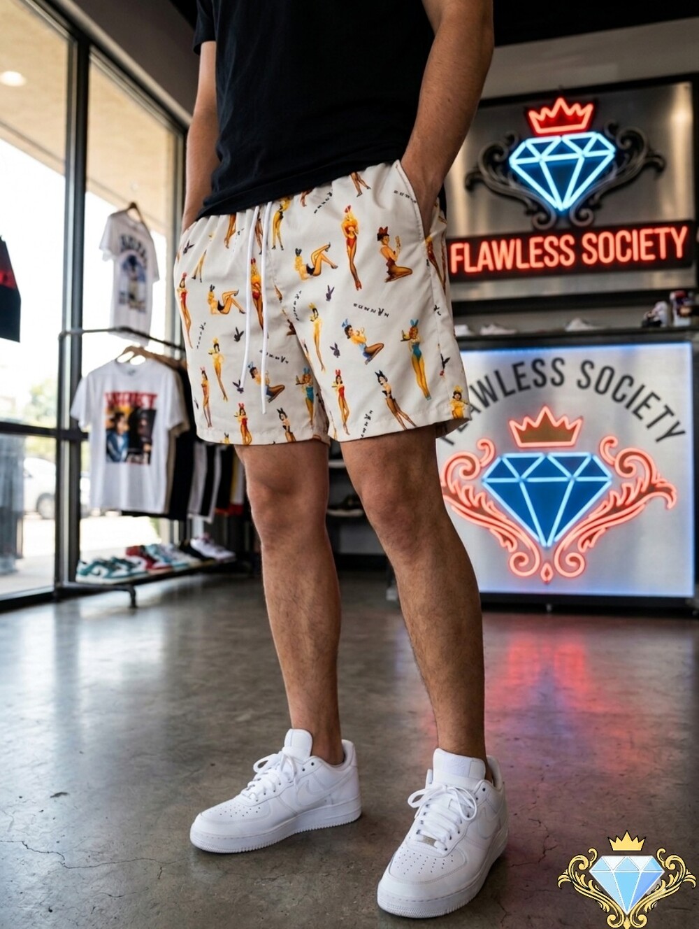 SUMWON x PLAYBOY Vintage Pin-Up Board Shorts Swim Trunks – Size L (EUC) Summer
